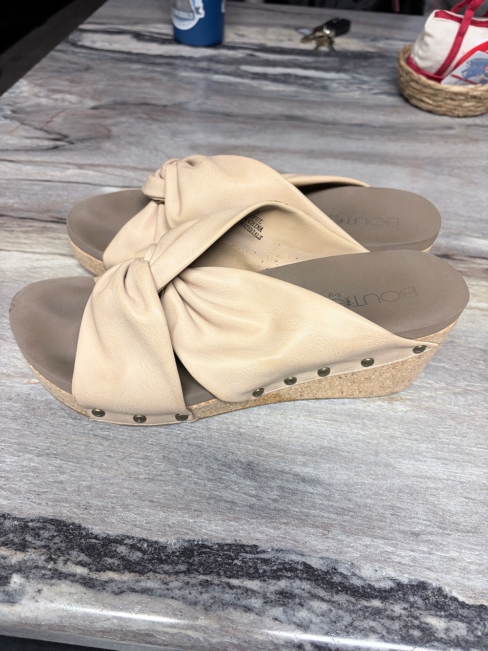 Boutique 9 Beige Knotted Wedge Slide — Women